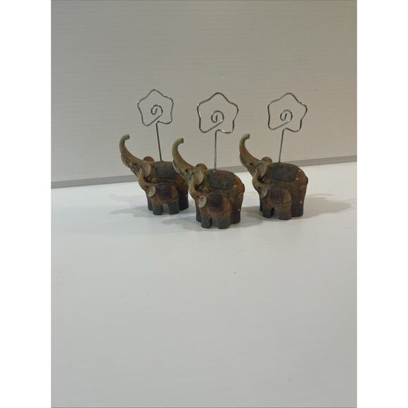 Elephant Photo Holder Set Of 3 Mom With Baby Trunks Up Figurine - Picture 11 of 13